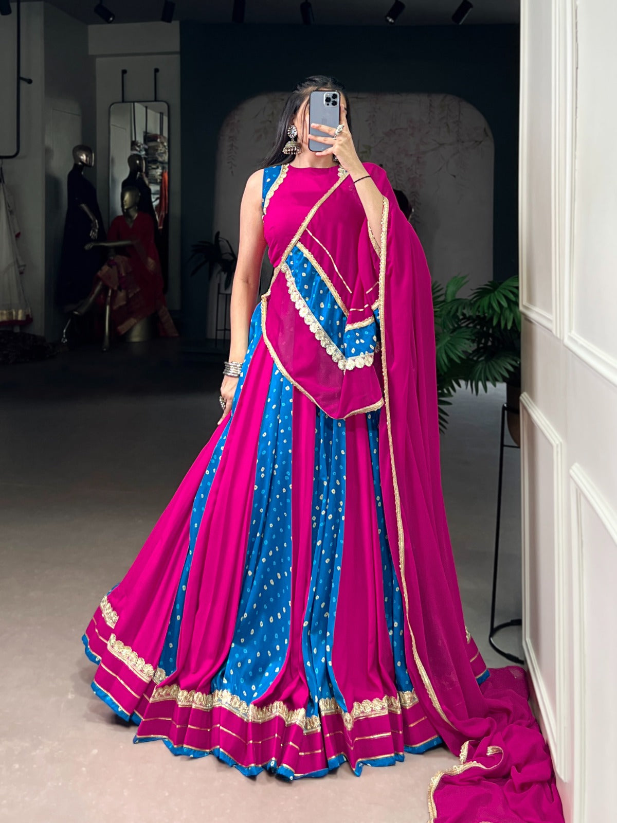 Womenline Pink Color Tasar Silk Navratri Lehenga Choli