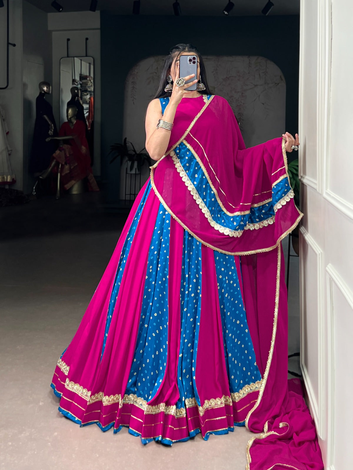 Womenline Pink Color Tasar Silk Navratri Lehenga Choli