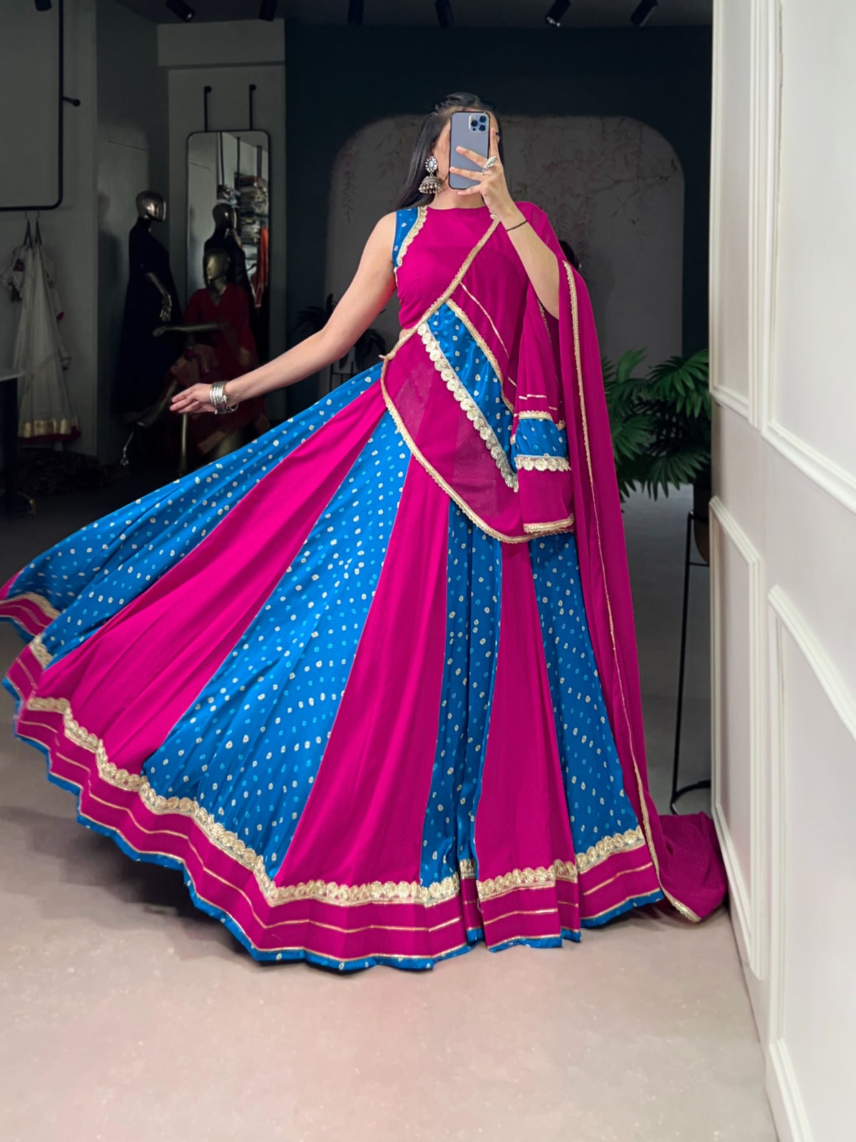 Womenline Pink Color Tasar Silk Navratri Lehenga Choli