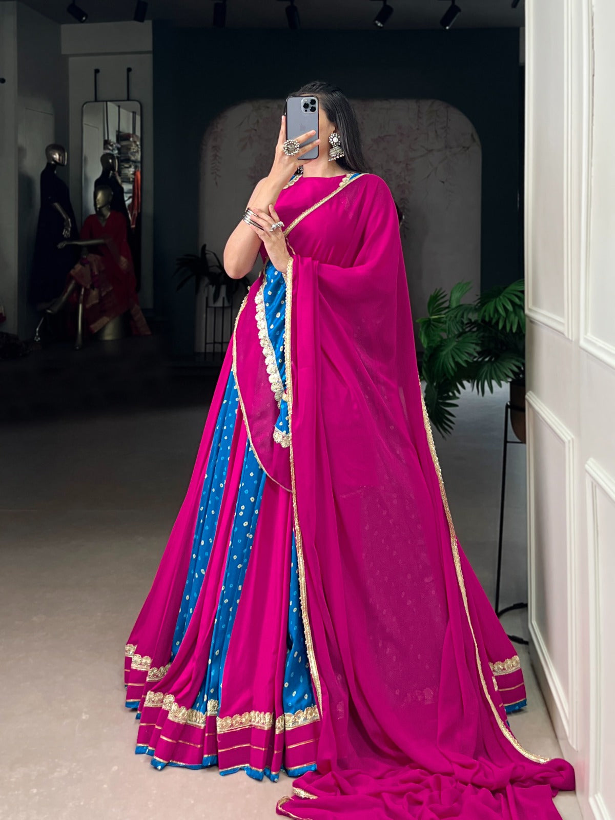 Womenline Pink Color Tasar Silk Navratri Lehenga Choli