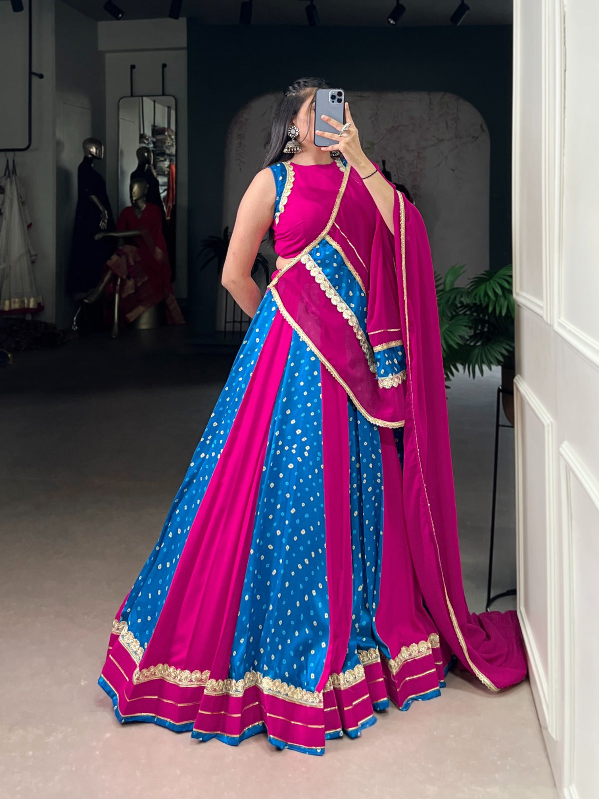 Womenline Pink Color Tasar Silk Navratri Lehenga Choli