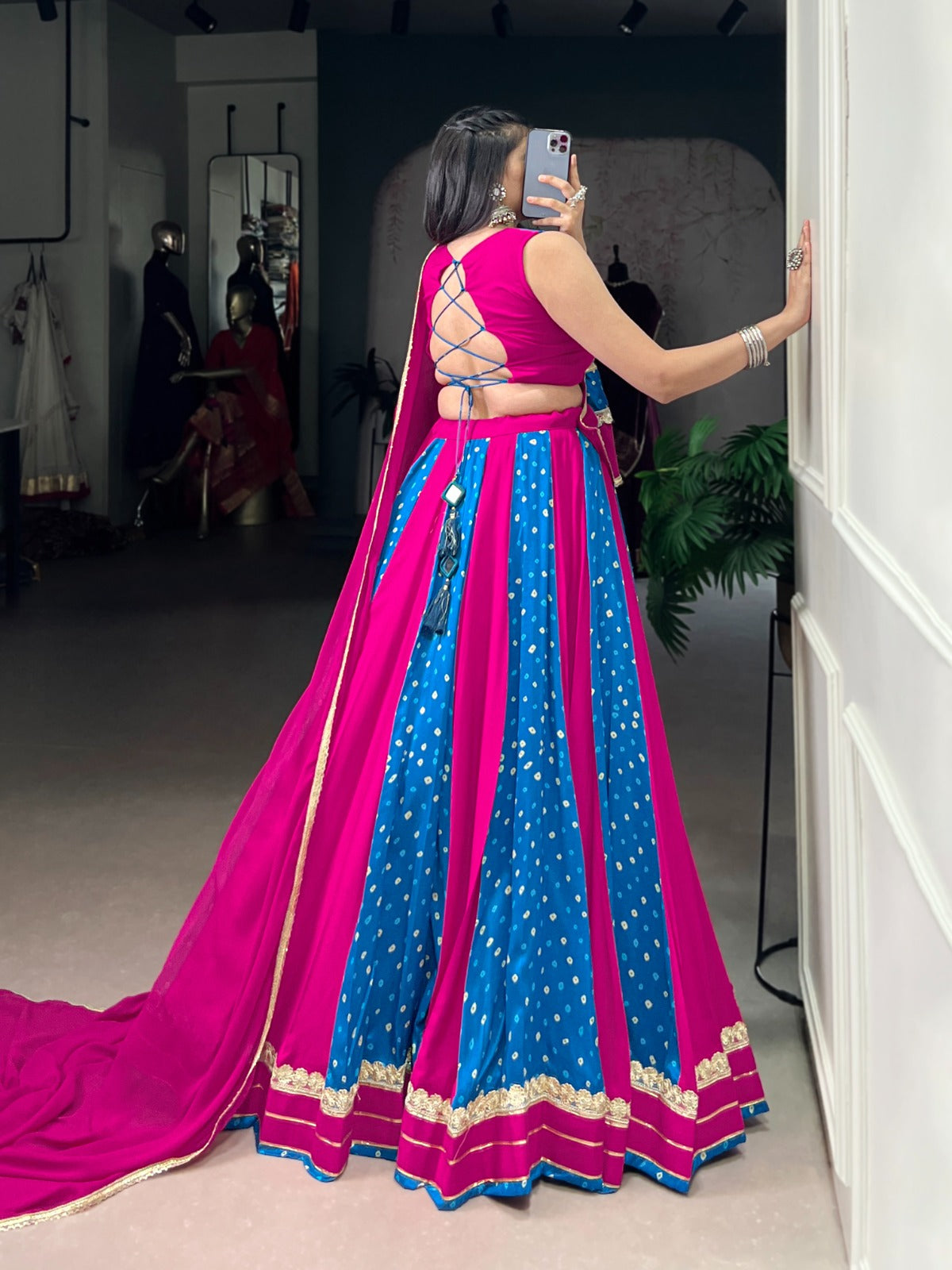 Womenline Pink Color Tasar Silk Navratri Lehenga Choli