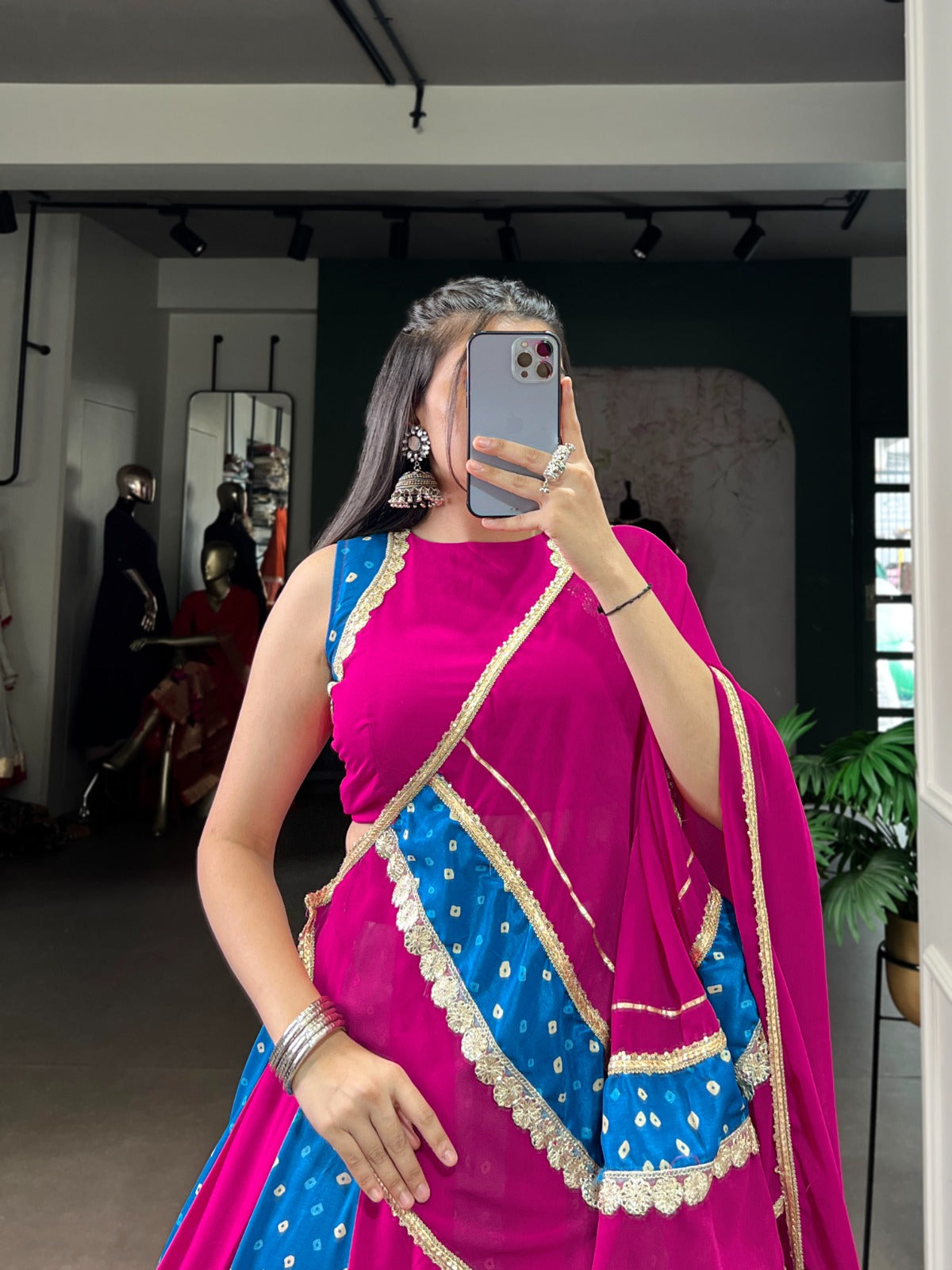 Womenline Pink Color Tasar Silk Navratri Lehenga Choli