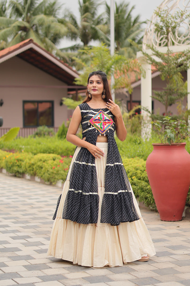 Womenline Black Color Cotton Navratri Lehenga Choli
