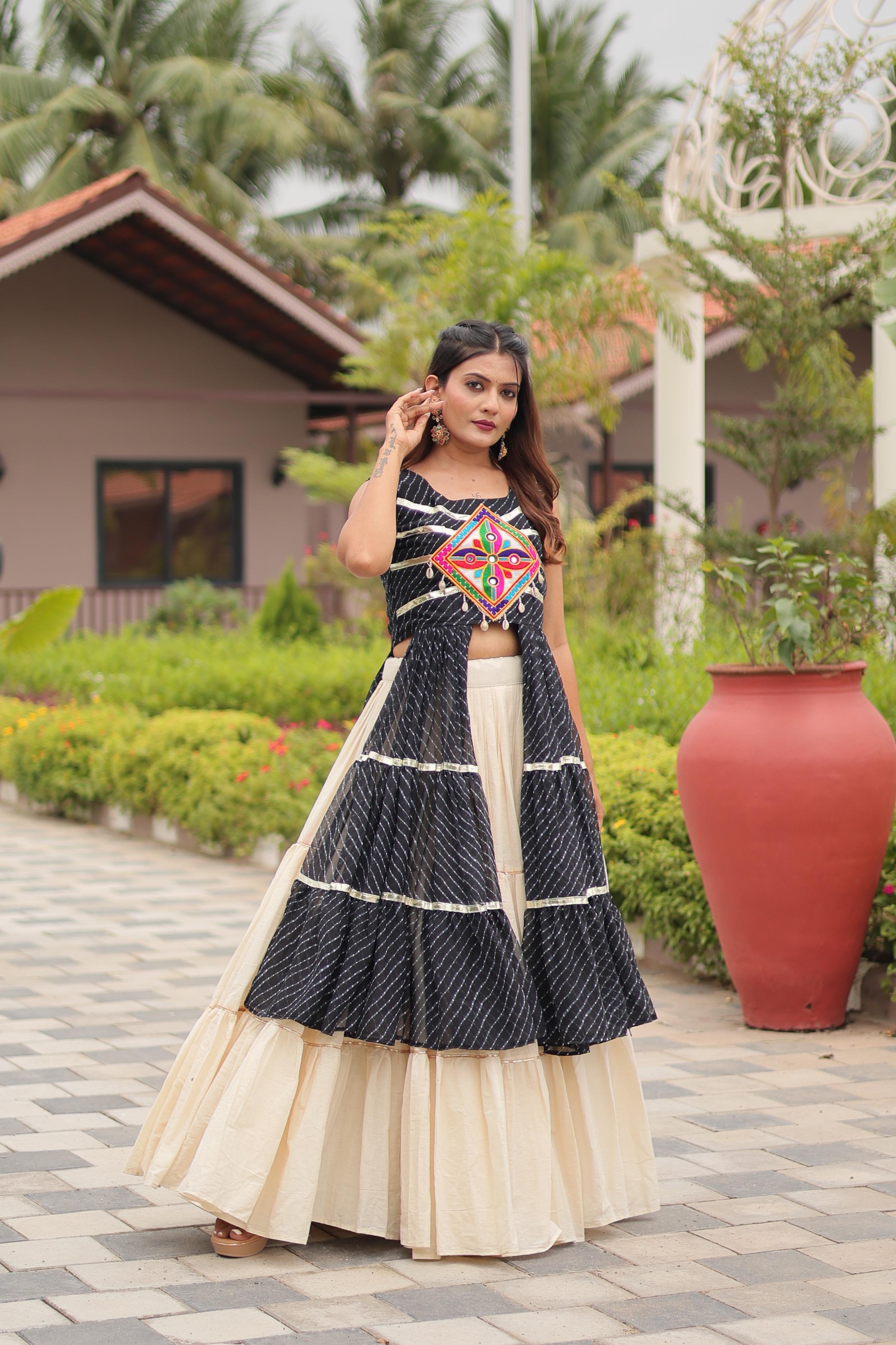 Womenline Black Color Cotton Navratri Lehenga Choli