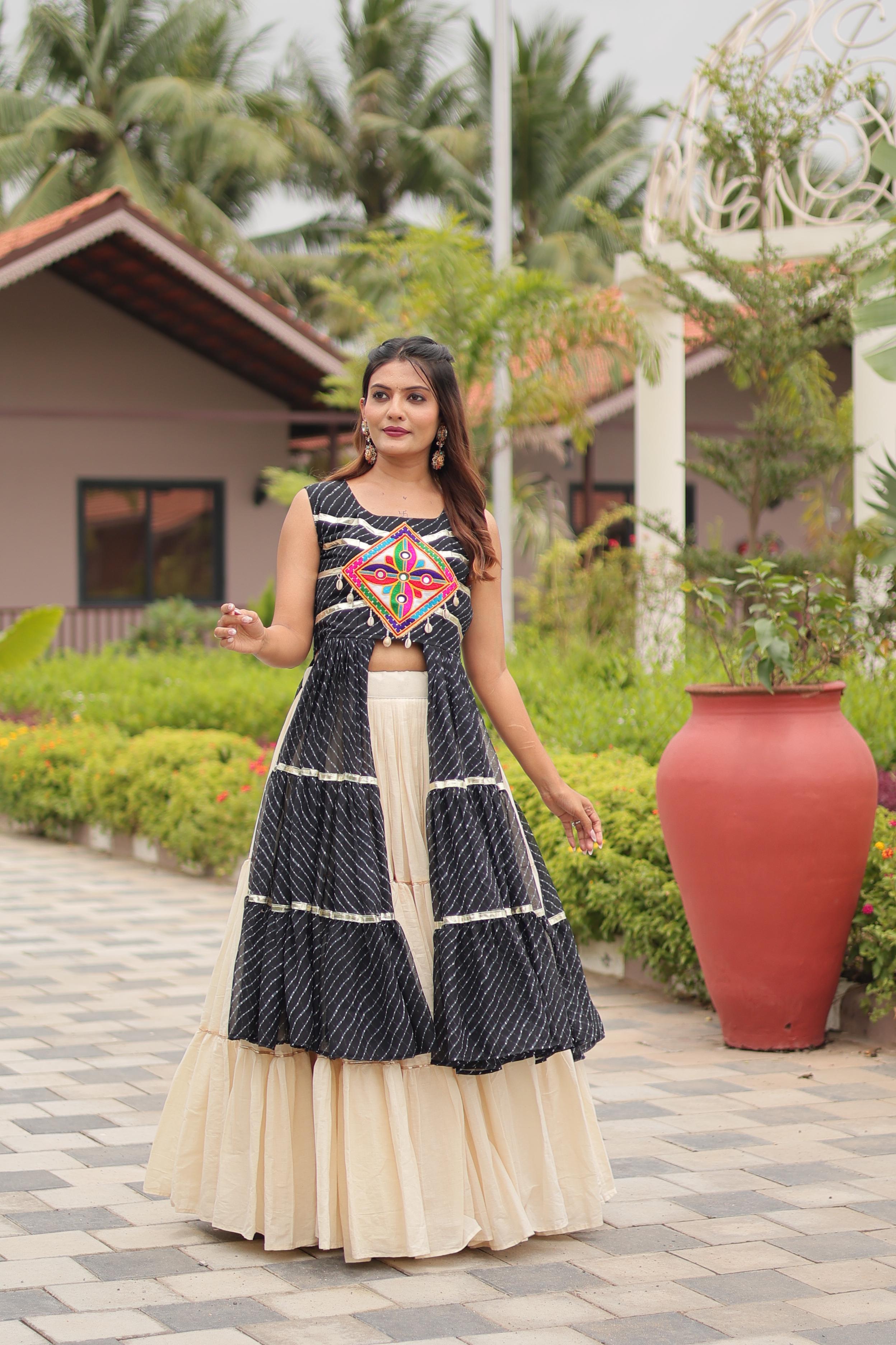Womenline Black Color Cotton Navratri Lehenga Choli