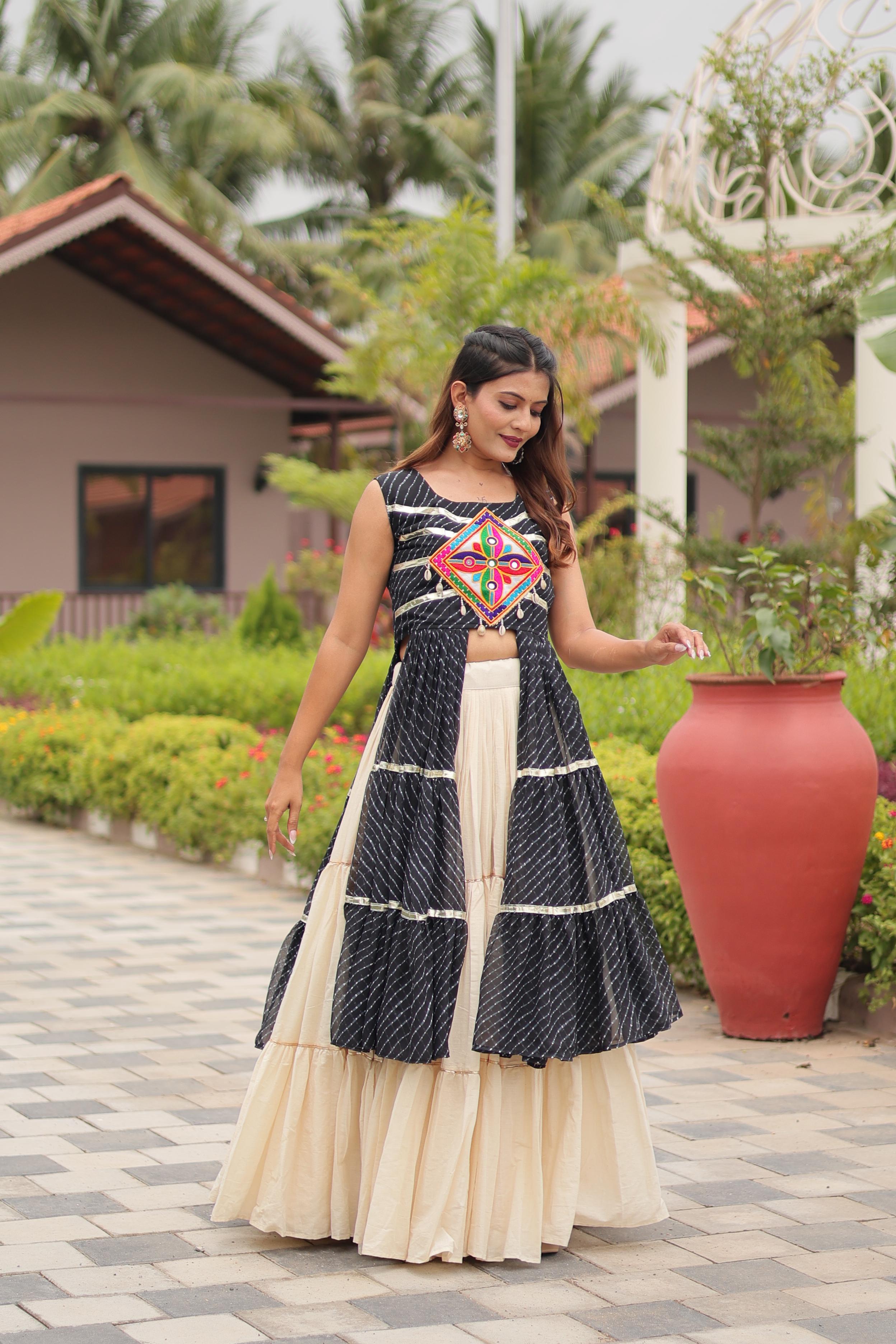 Womenline Black Color Cotton Navratri Lehenga Choli