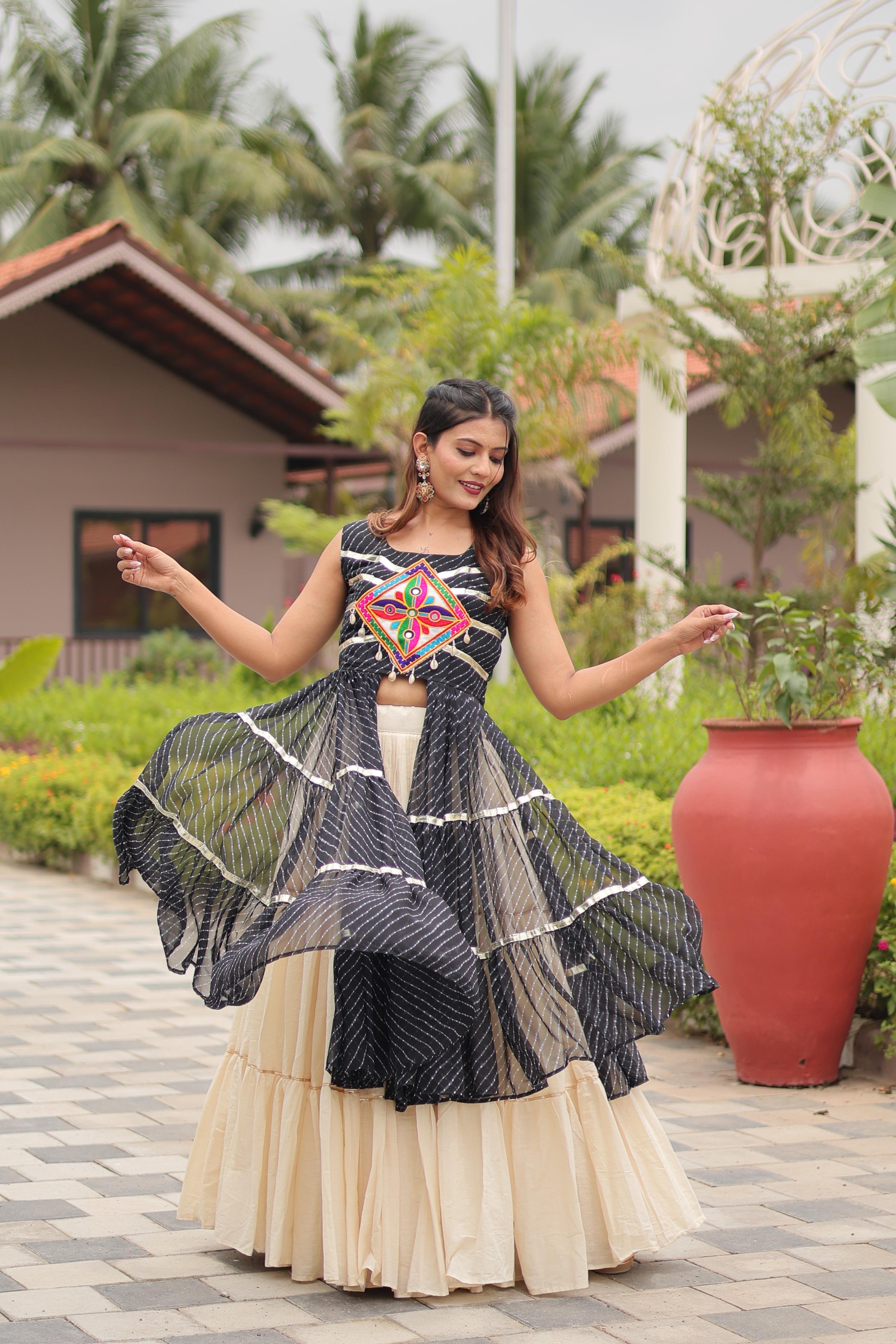 Womenline Black Color Cotton Navratri Lehenga Choli