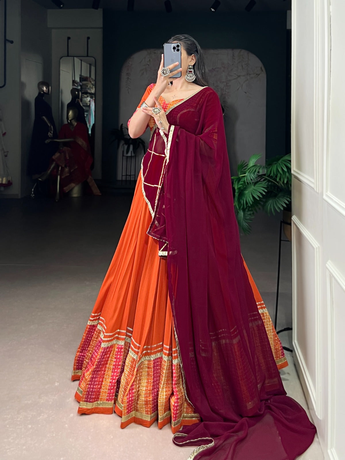 Womenline Orange Color Rayon Navratri Lehenga Choli