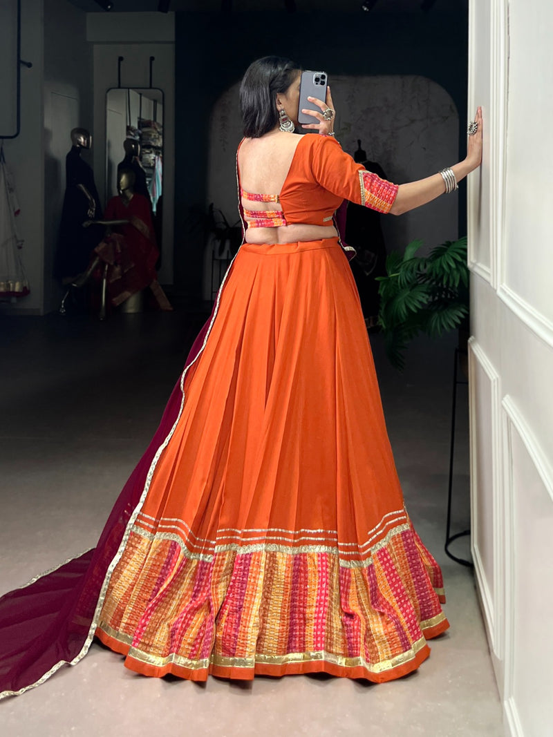 Womenline Orange Color Rayon Navratri Lehenga Choli