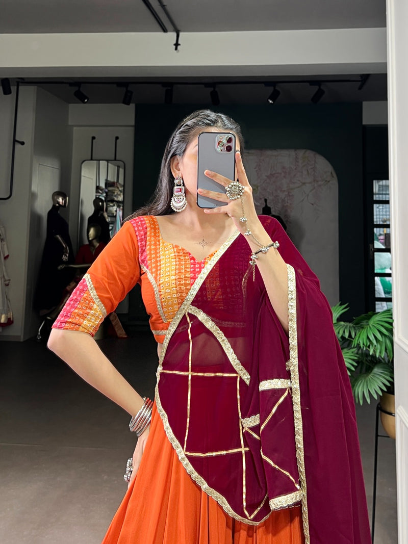 Womenline Orange Color Rayon Navratri Lehenga Choli