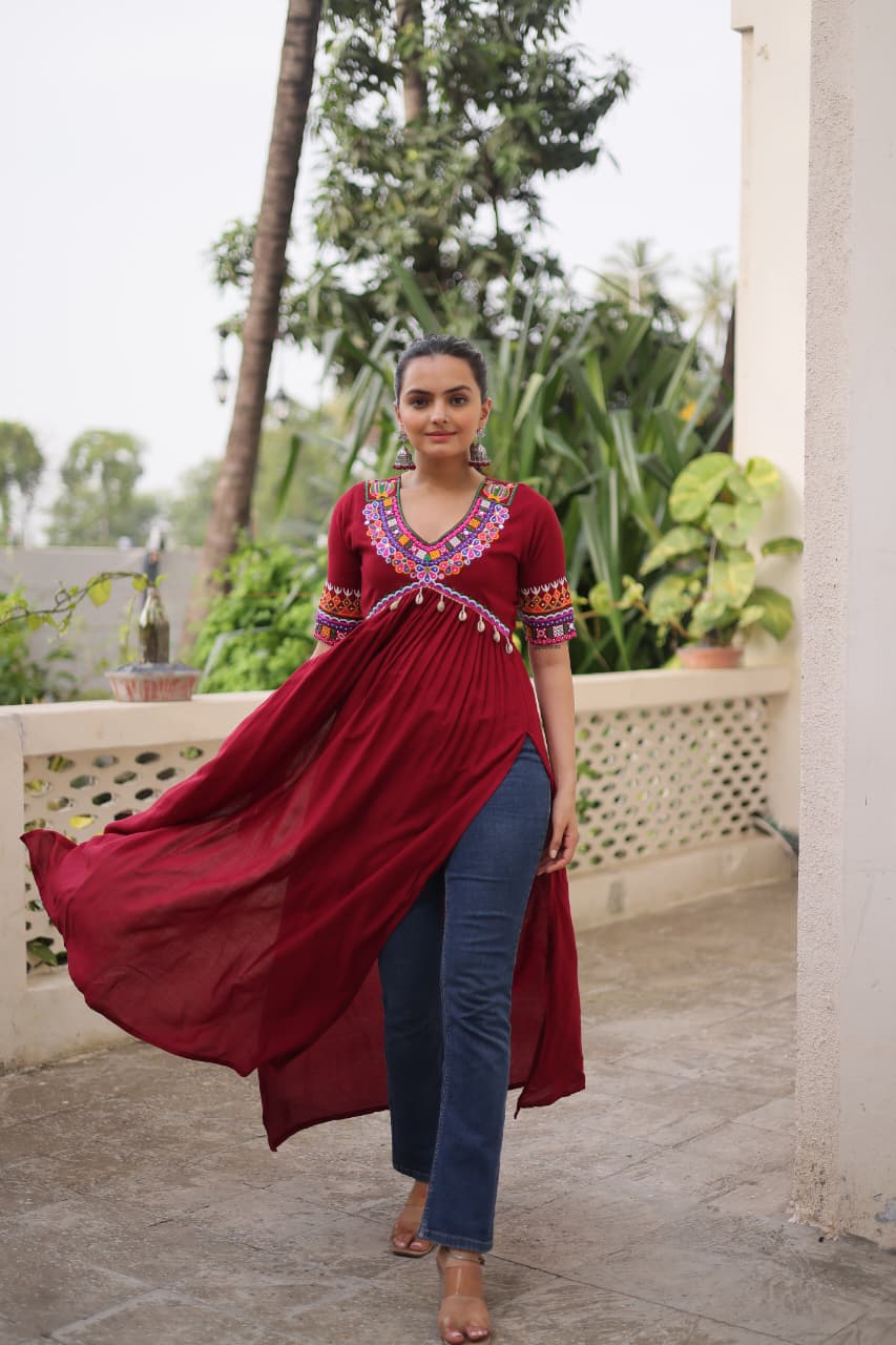 Womenline Maroon Color Reyon Navratri Kurti