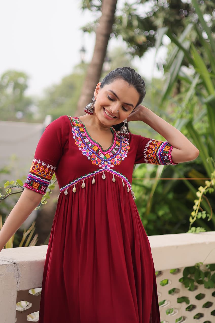 Womenline Maroon Color Reyon Navratri Kurti