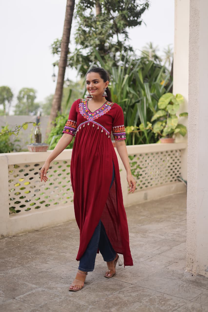 Womenline Maroon Color Reyon Navratri Kurti