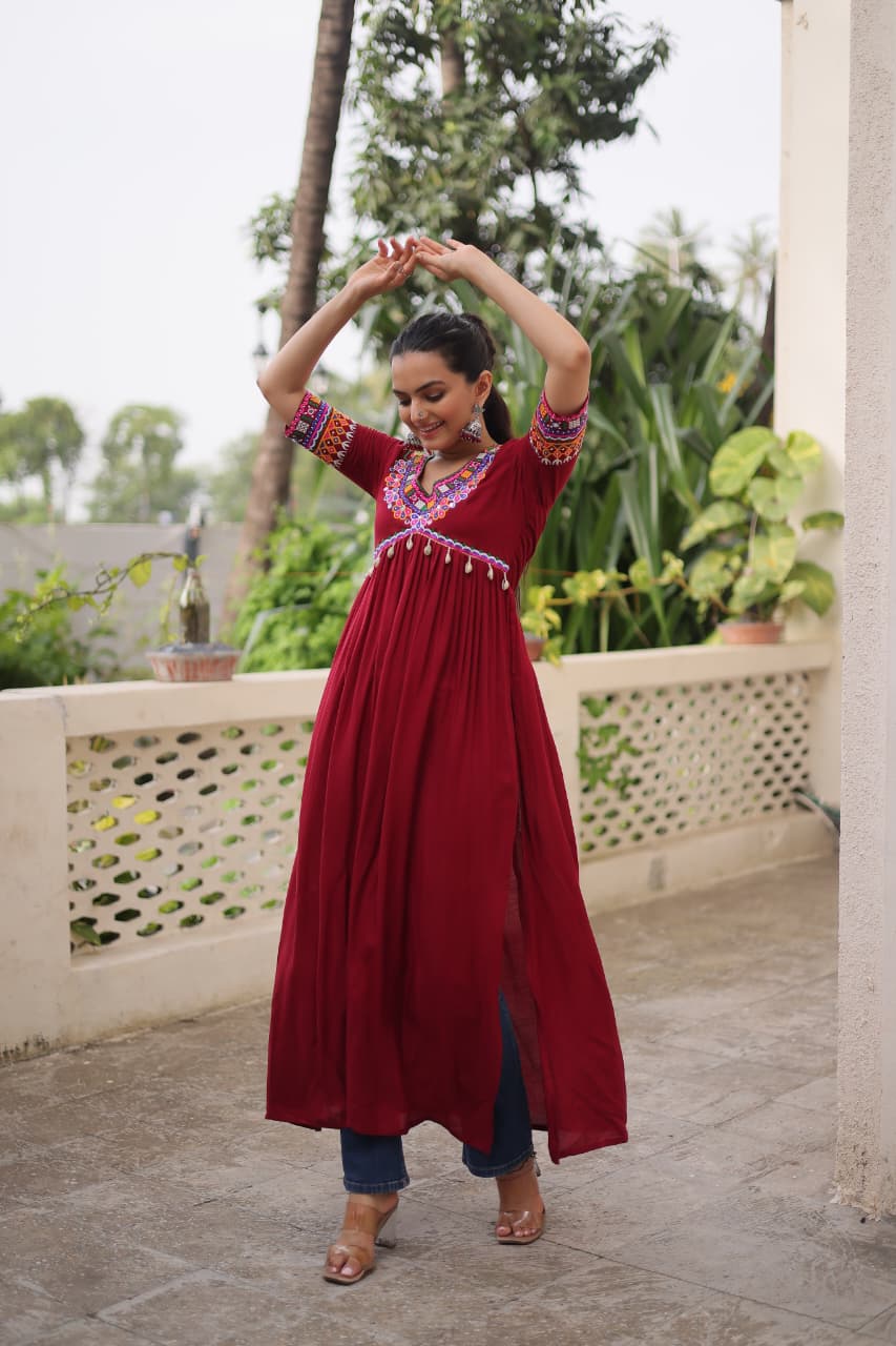 Womenline Maroon Color Reyon Navratri Kurti