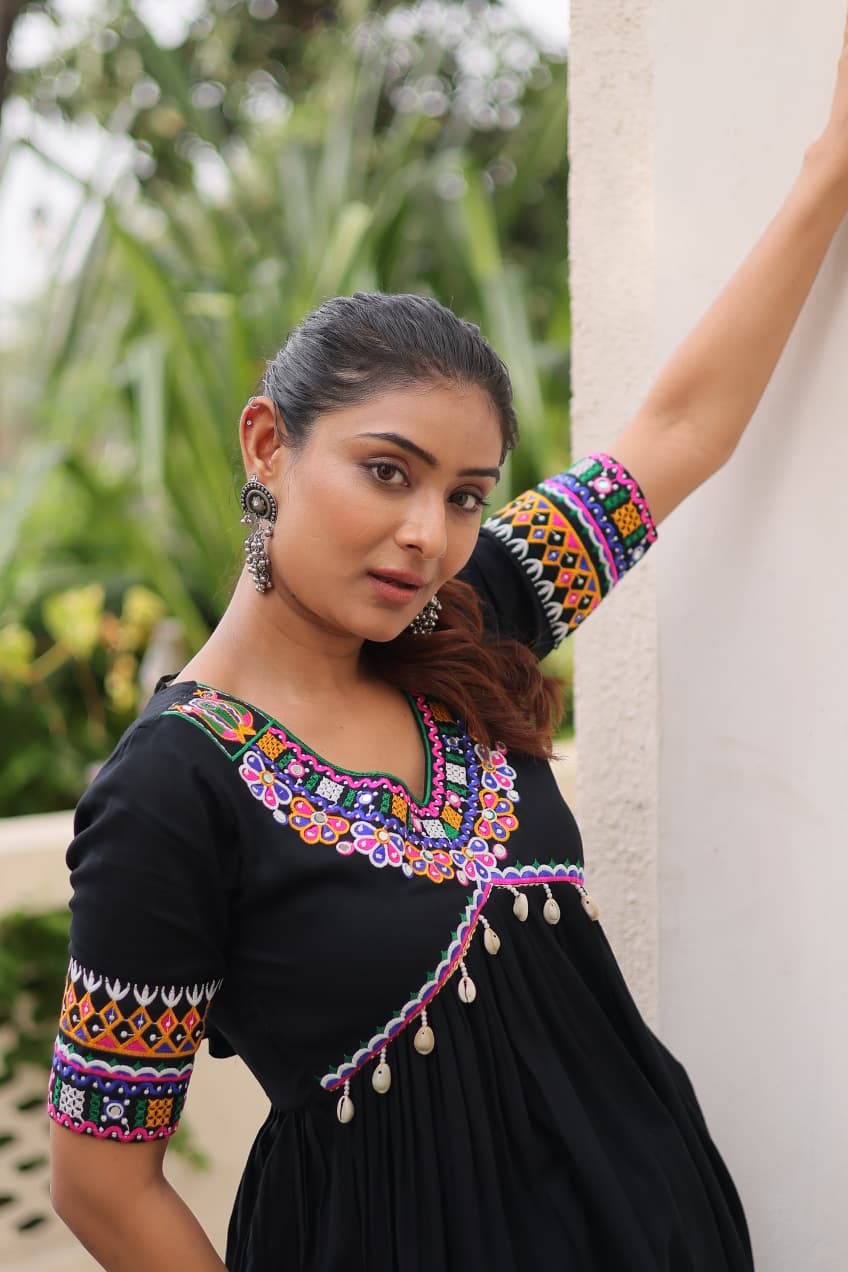 Womenline Black Color Reyon Navratri Kurti