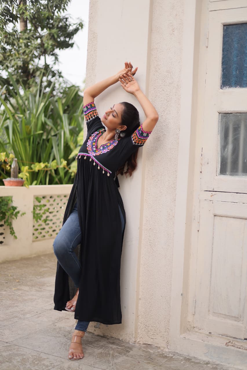 Womenline Black Color Reyon Navratri Kurti