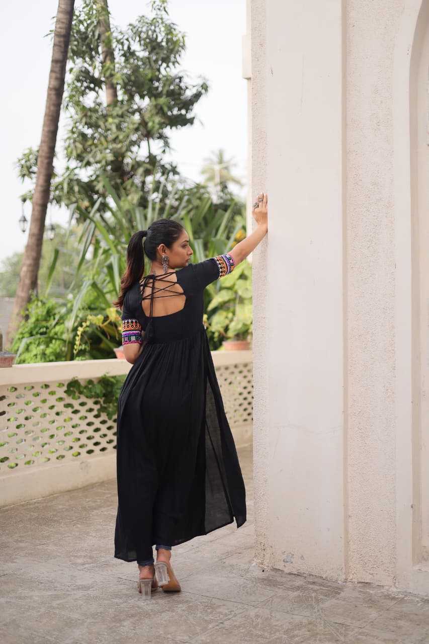 Womenline Black Color Reyon Navratri Kurti