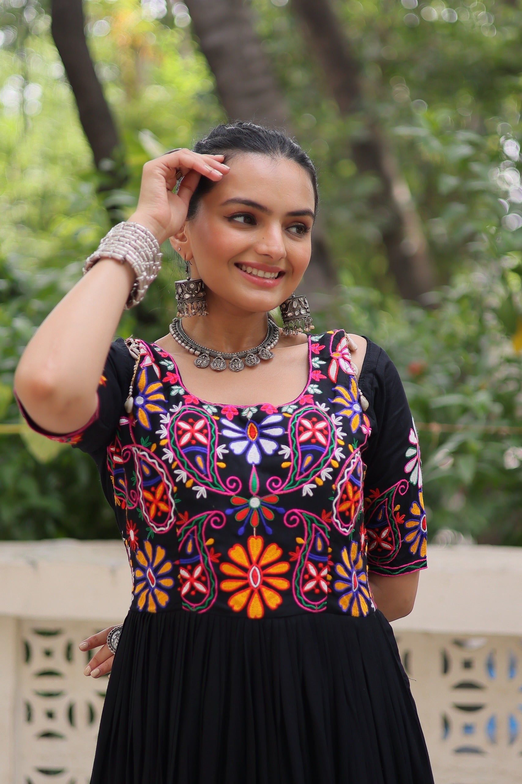 Womenline Black Color Reyon Navratri Gown