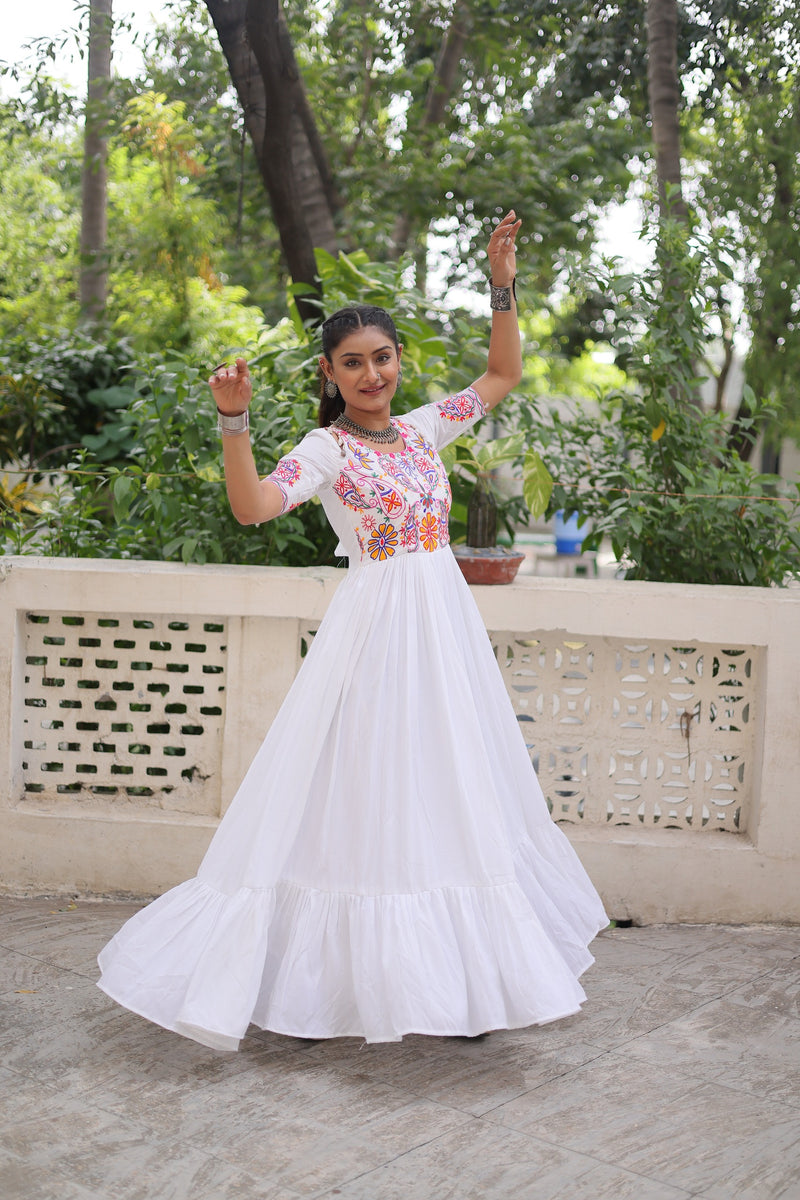 Womenline White Color Reyon Navratri Gown