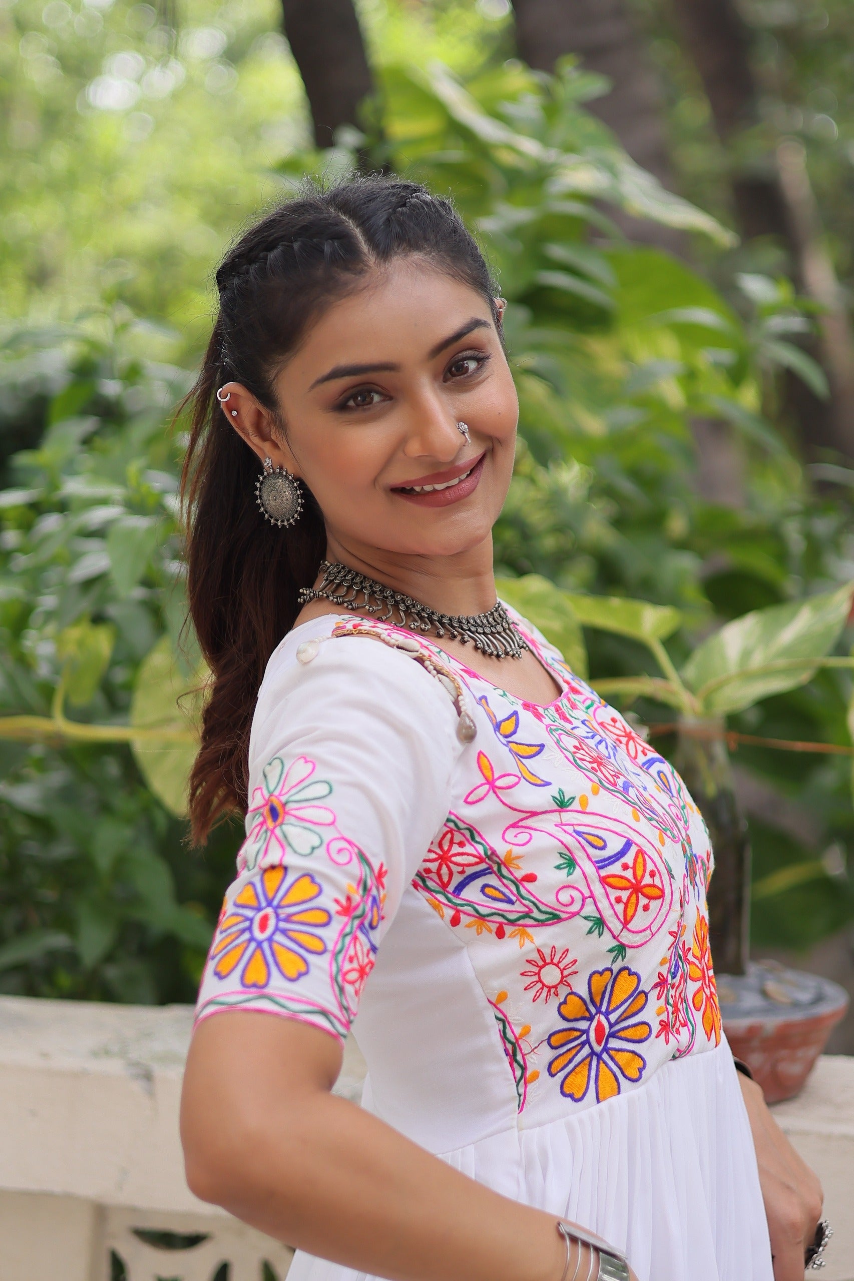 Womenline White Color Reyon Navratri Gown