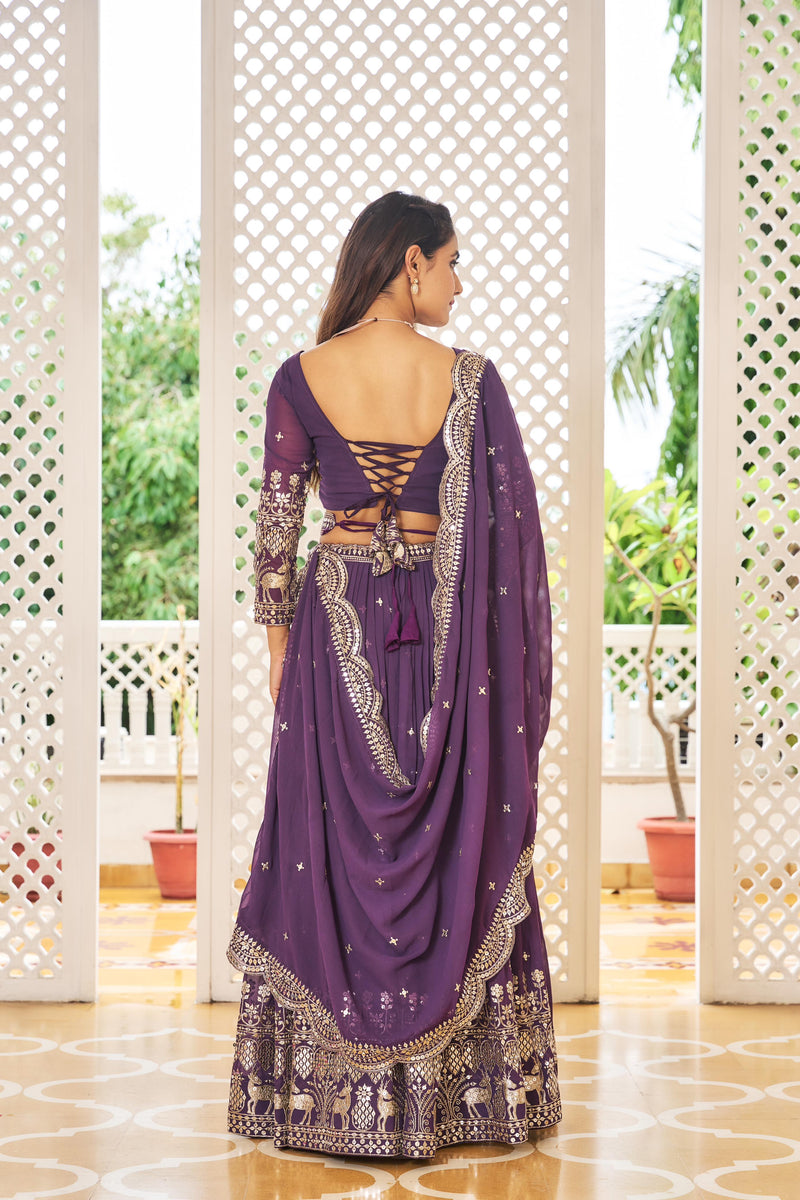 Womenline Purple Color Foux Georgette Lehenga Choli