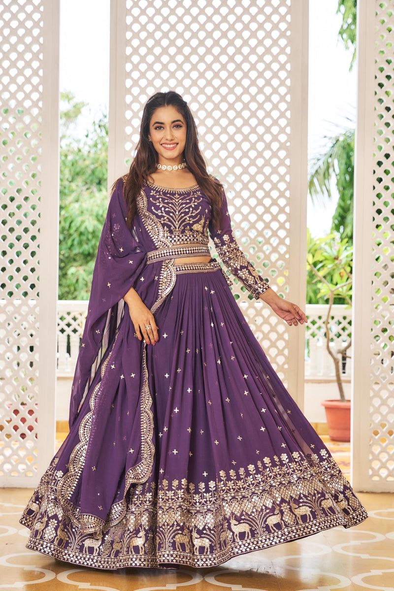 Womenline Purple Color Foux Georgette Lehenga Choli