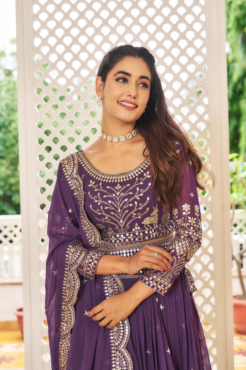 Womenline Purple Color Foux Georgette Lehenga Choli