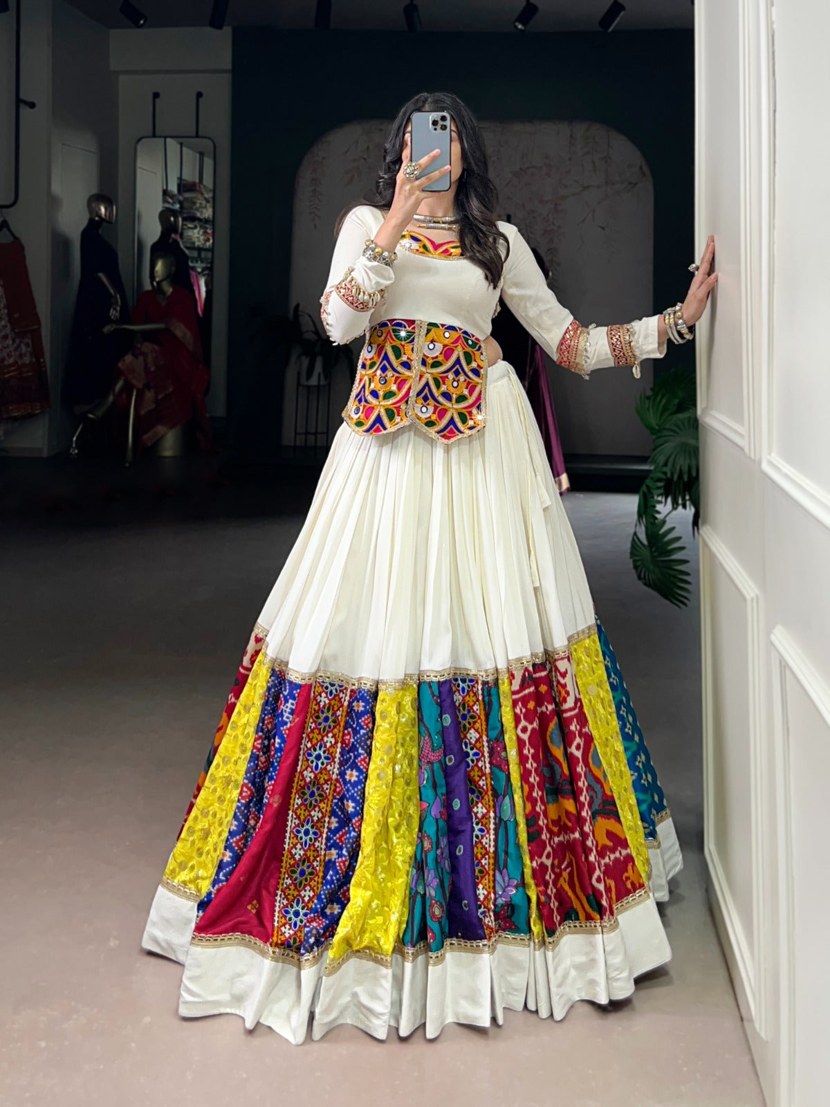 Womenline White Color Rayon Navratri Lehenga Choli