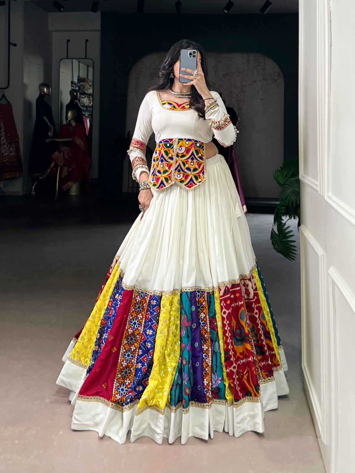 Womenline White Color Rayon Navratri Lehenga Choli