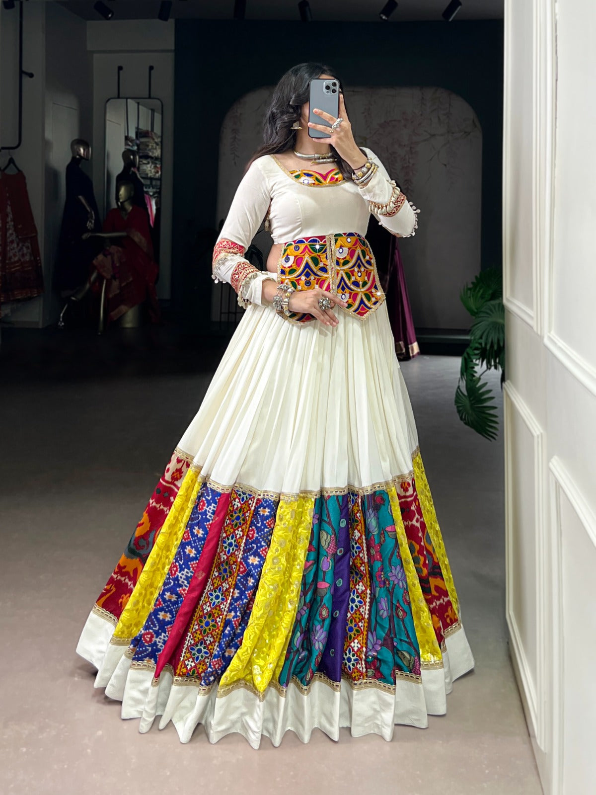 Womenline White Color Rayon Navratri Lehenga Choli