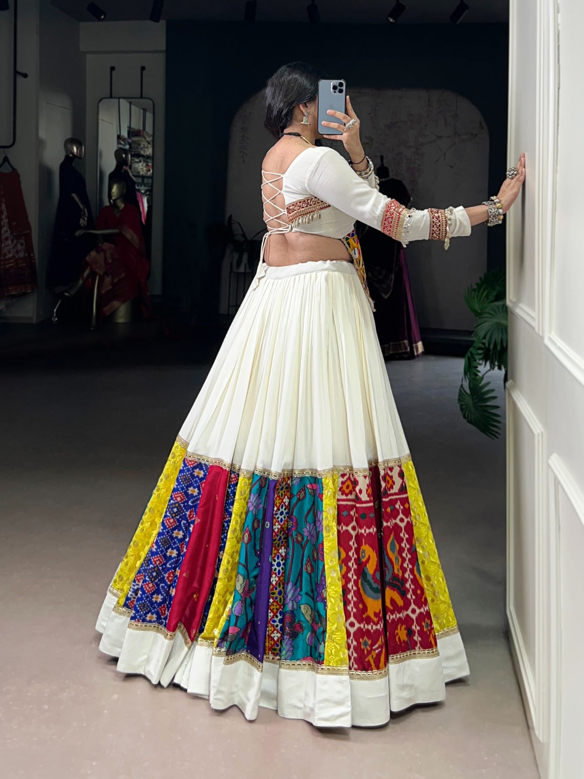 Womenline White Color Rayon Navratri Lehenga Choli