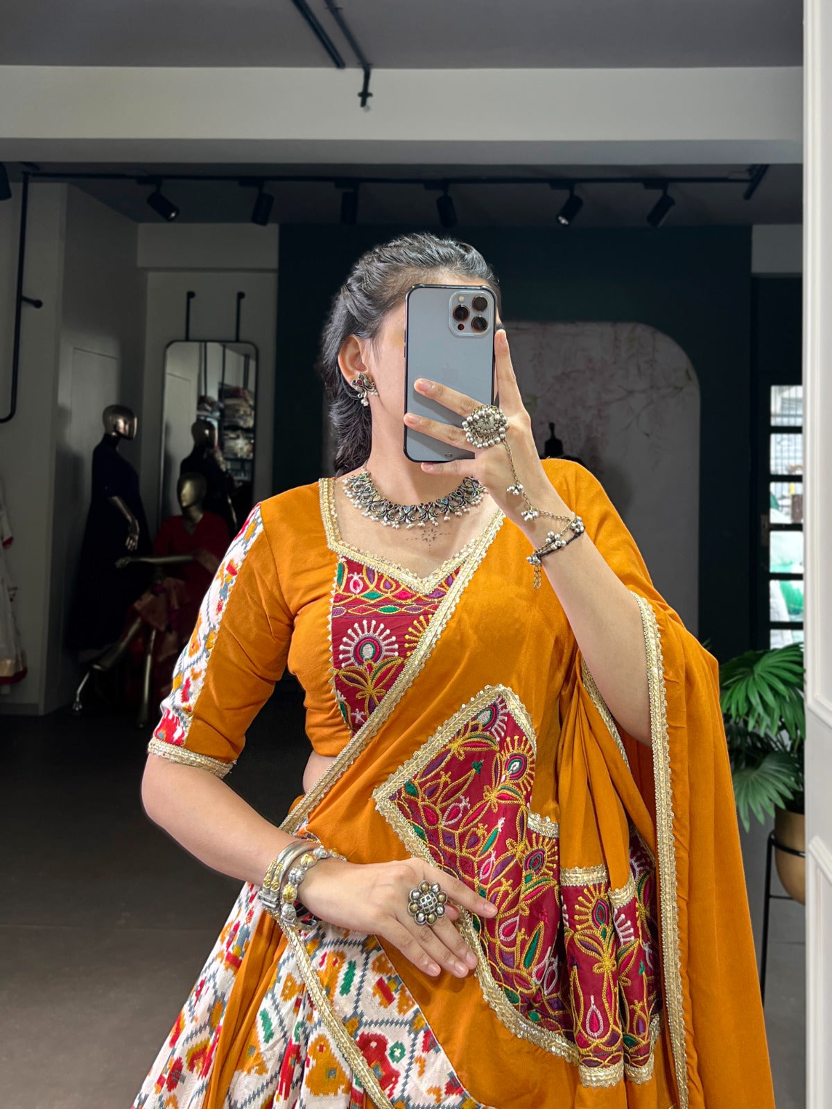 Womenline Mustard Color Pure Rayon Printed Silk Navratri