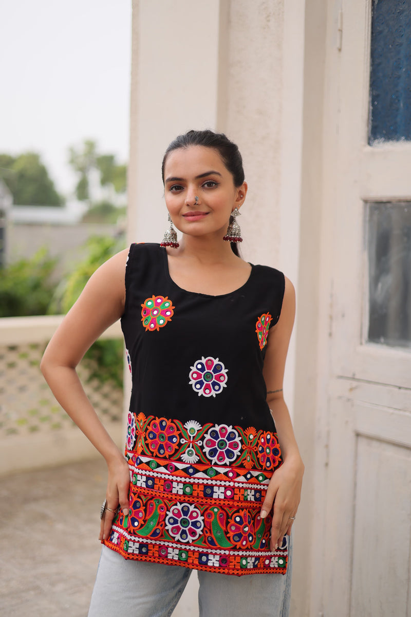 Womenline Black color Georgette Navratri Tunic