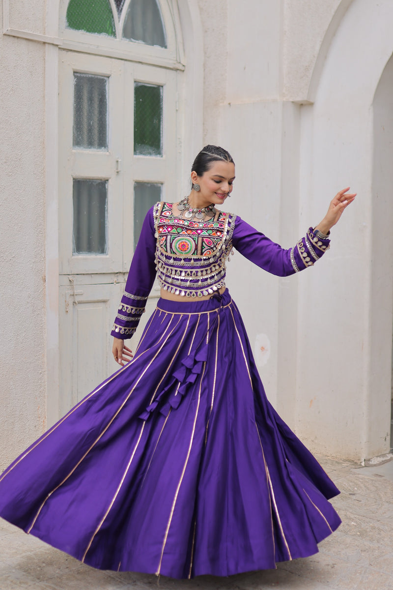 Womenline Purple Color Roman Attractive Gota Patti Navratri Lehenga Choli