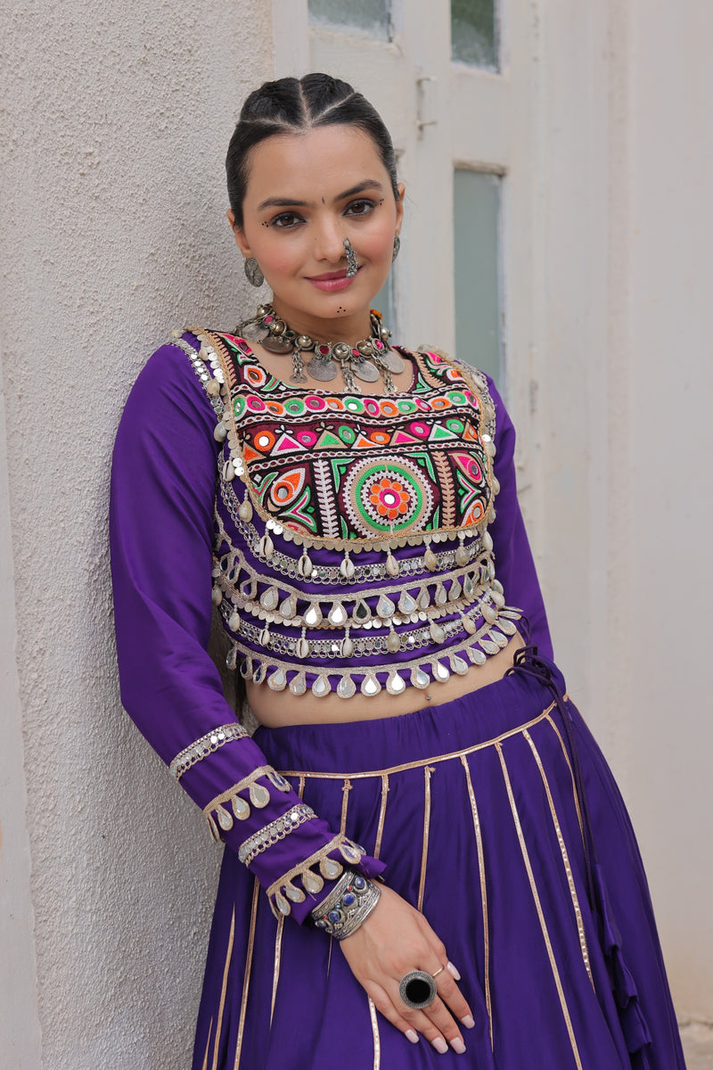 Womenline Purple Color Roman Attractive Gota Patti Navratri Lehenga Choli