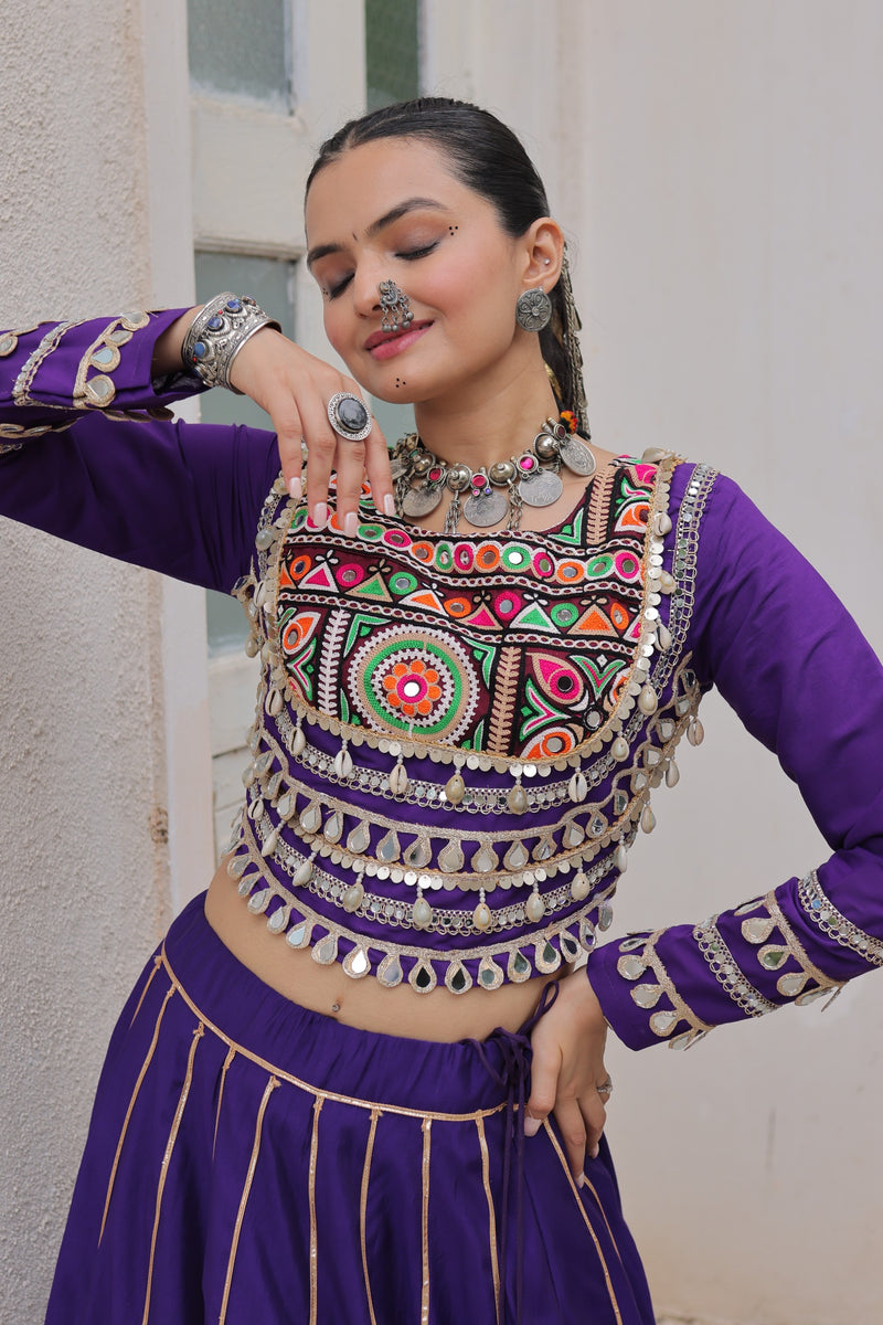 Womenline Purple Color Roman Attractive Gota Patti Navratri Lehenga Choli