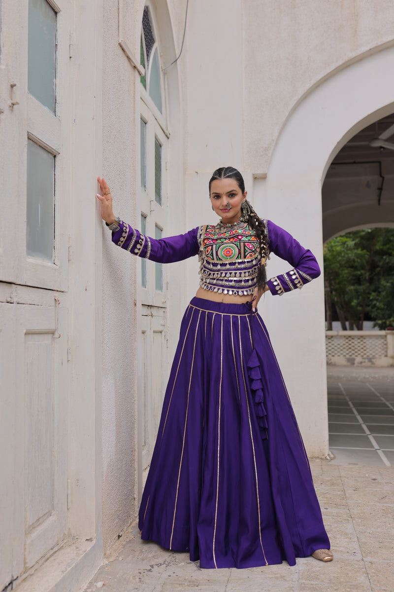 Womenline Purple Color Roman Attractive Gota Patti Navratri Lehenga Choli