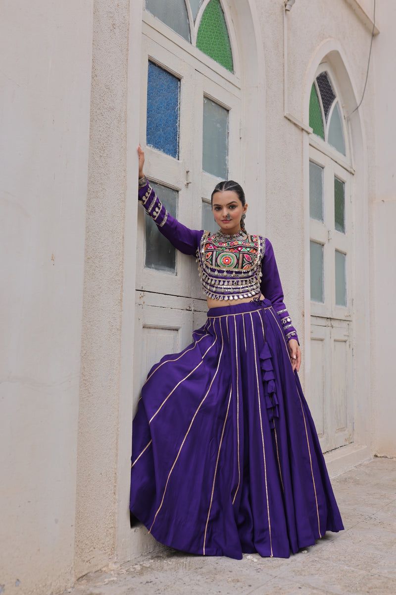 Womenline Purple Color Roman Attractive Gota Patti Navratri Lehenga Choli