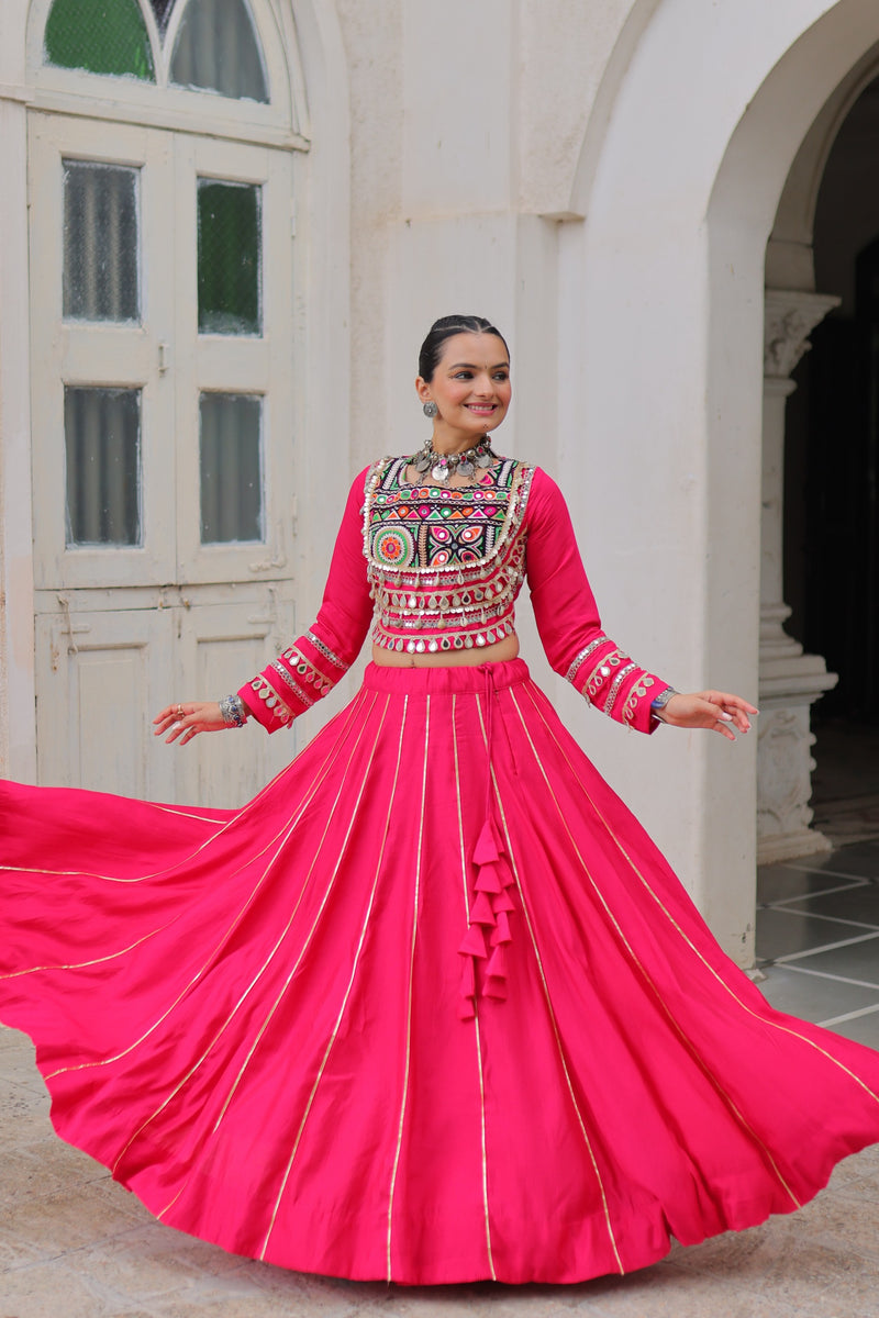 Womenline Pink Color Roman Attractive Gota Patti Navratri Lehenga Choli
