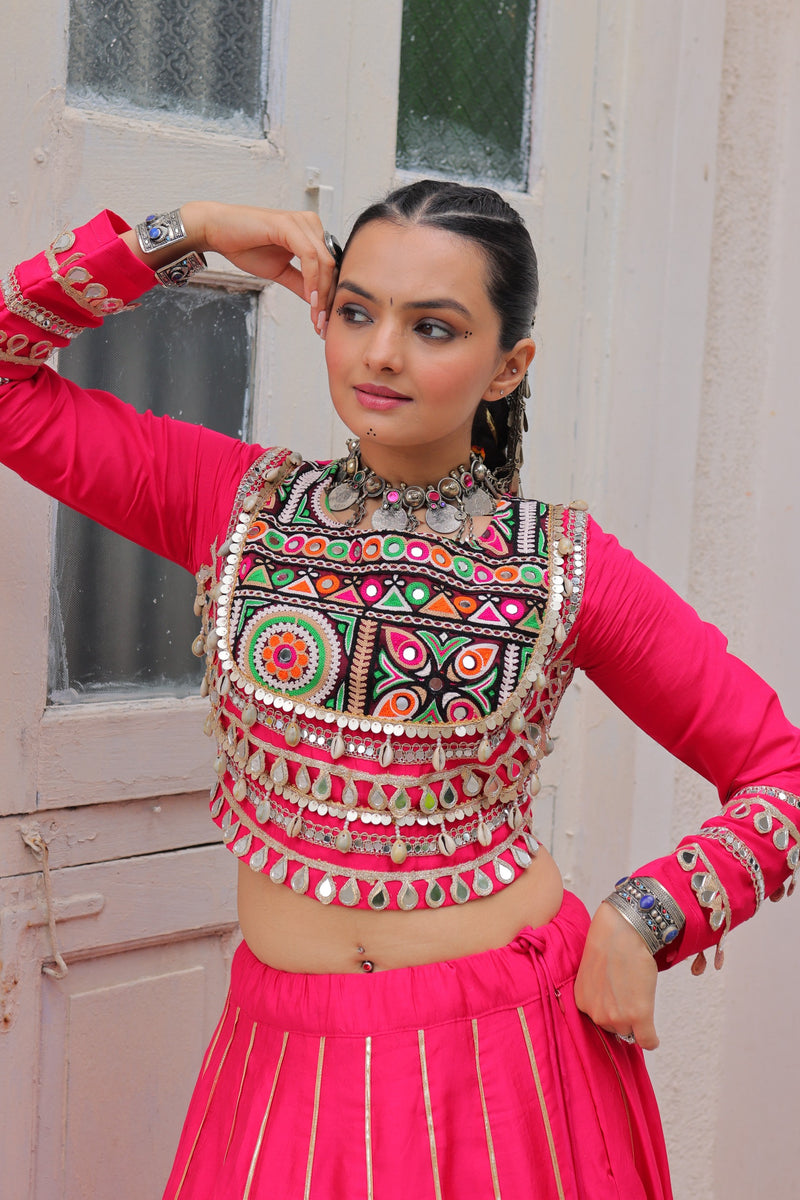 Womenline Pink Color Roman Attractive Gota Patti Navratri Lehenga Choli