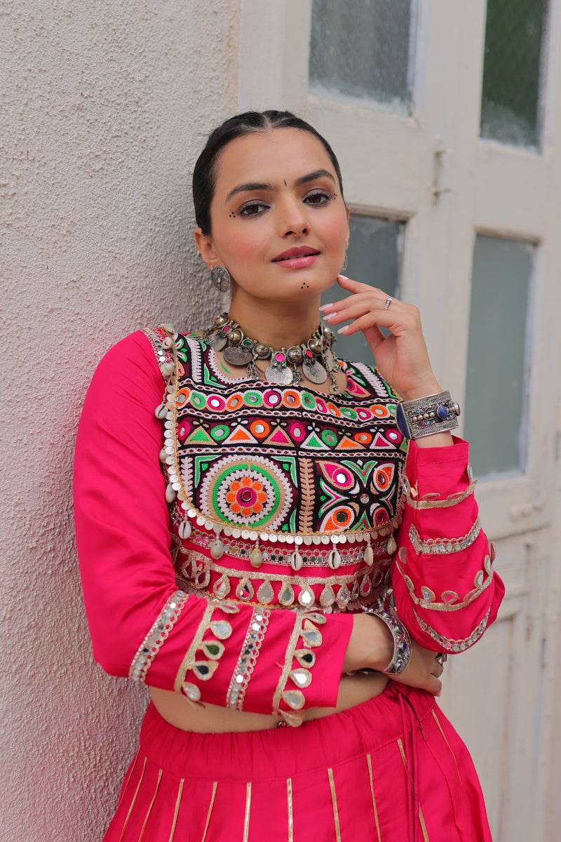 Womenline Pink Color Roman Attractive Gota Patti Navratri Lehenga Choli