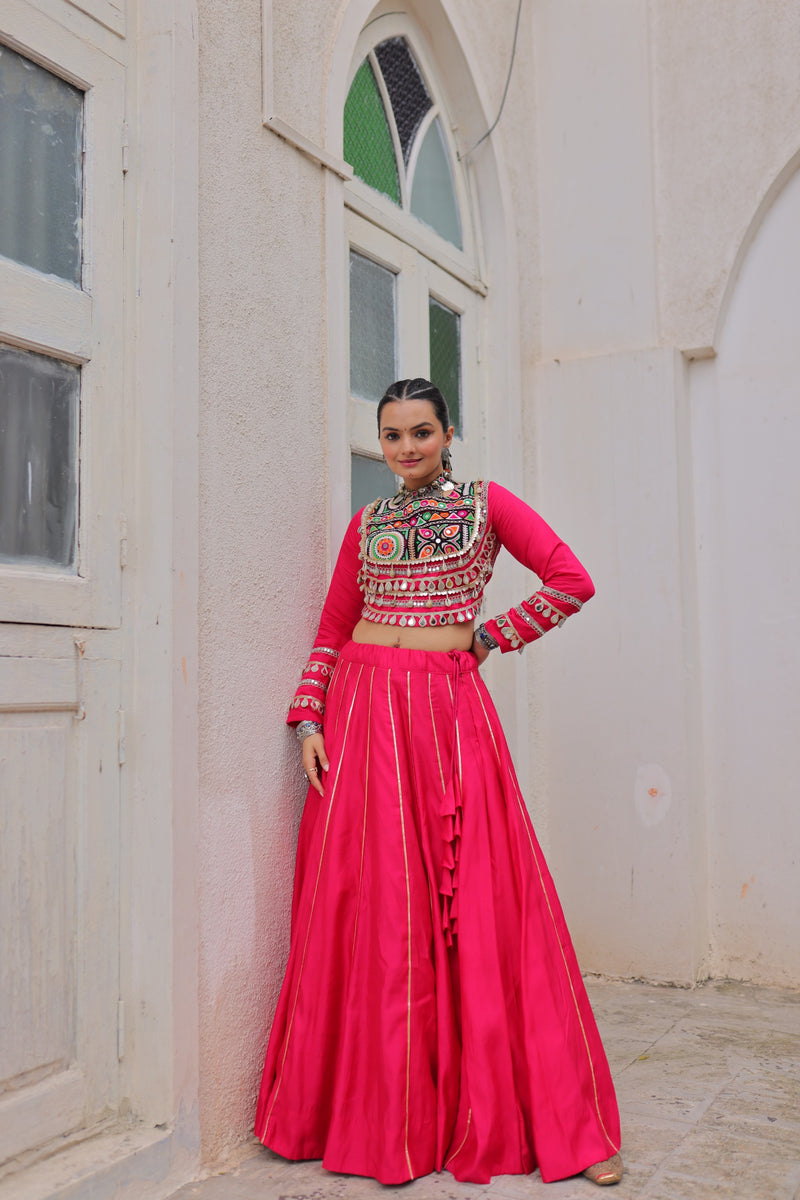 Womenline Pink Color Roman Attractive Gota Patti Navratri Lehenga Choli