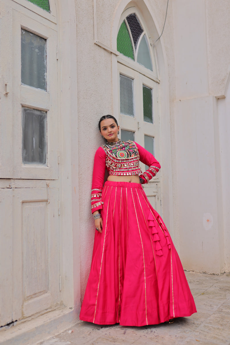 Womenline Pink Color Roman Attractive Gota Patti Navratri Lehenga Choli