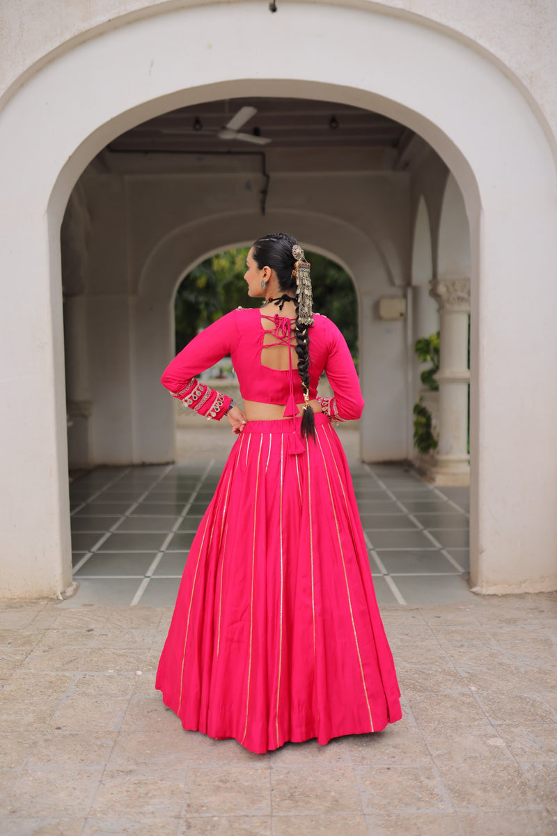 Womenline Pink Color Roman Attractive Gota Patti Navratri Lehenga Choli
