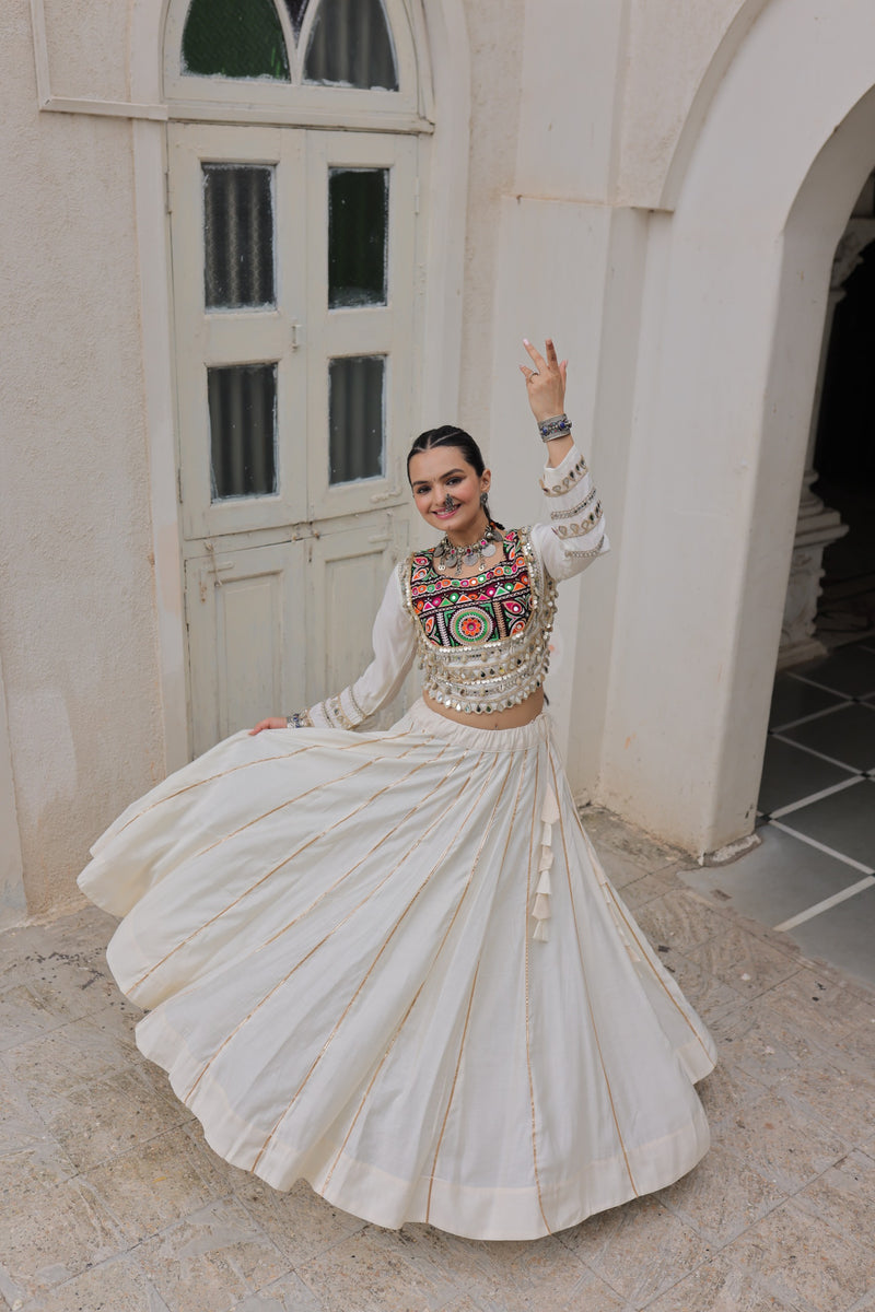 Womenline White Color Roman Attractive Gota Patti Navratri Lehenga Choli