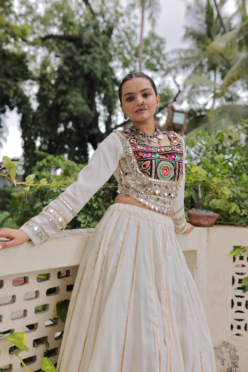 Womenline White Color Roman Attractive Gota Patti Navratri Lehenga Choli