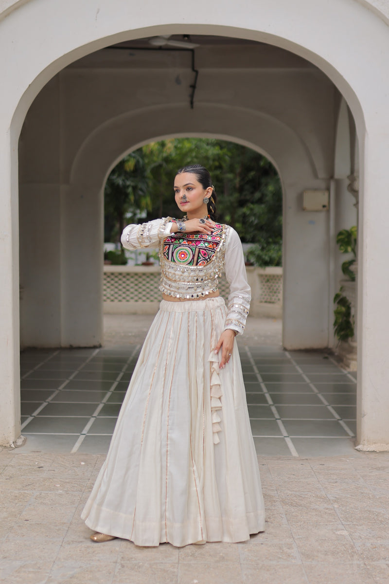 Womenline White Color Roman Attractive Gota Patti Navratri Lehenga Choli