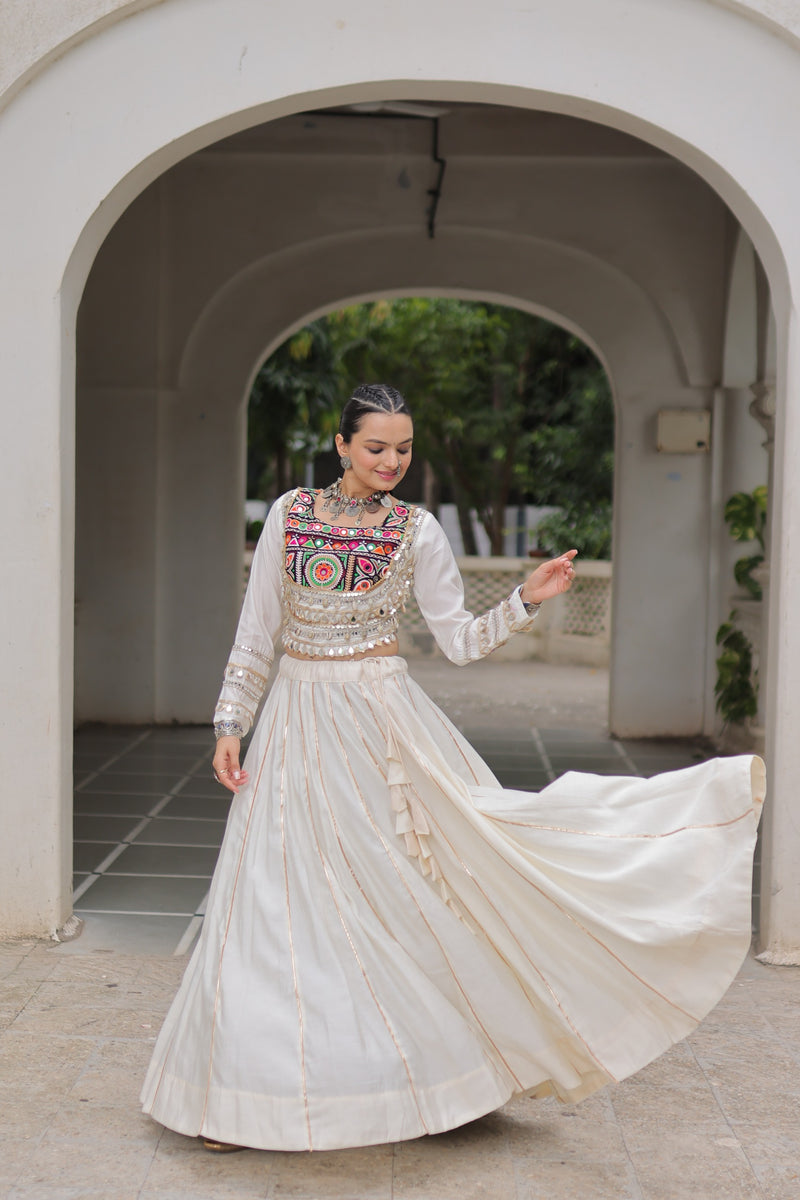 Womenline White Color Roman Attractive Gota Patti Navratri Lehenga Choli