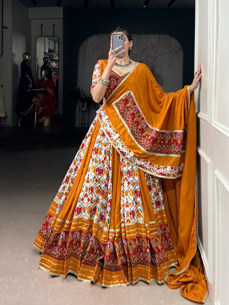 Womenline Mustard Color Pure Rayon Printed Silk Navratri
